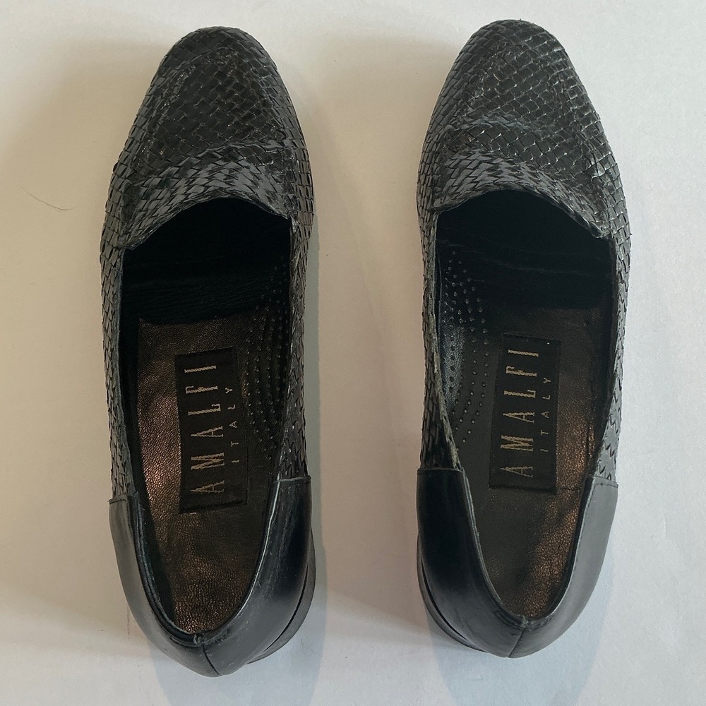 Vintage Amalfi Woven Black Leather Loafers Flats size 7 2A Narrow Italy - Picture 7 of 14